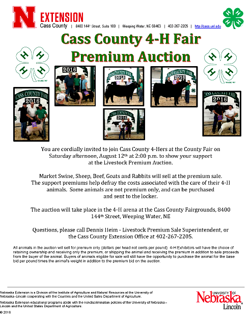 2017 07 26 4 H Livestock Auction flyer for 2017