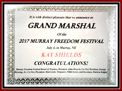2017 07 04 MFF Grand Marshal cert Kay Shields 1