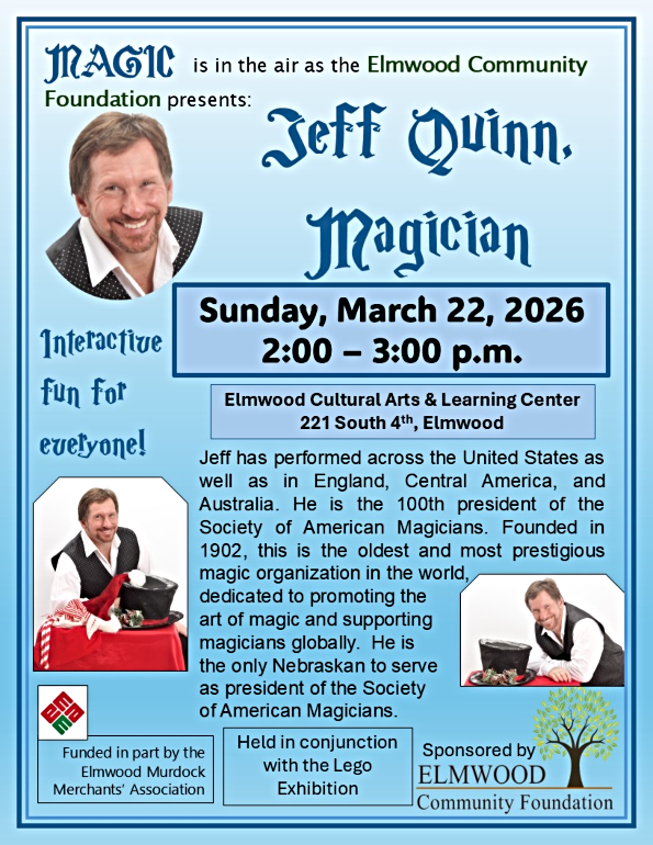 2026 03 11 ELM Community Foundation Magician Lego Flyer rescheduled for March 22 2026