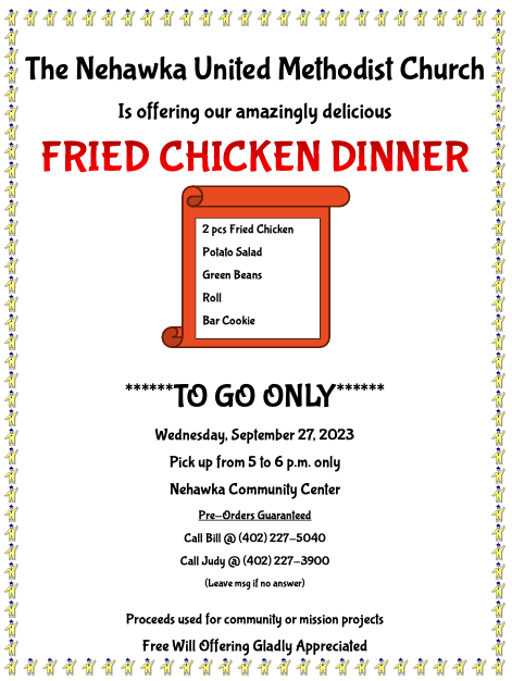 2023 09 20 NEH UMC Fried Chicken To Go Dinner