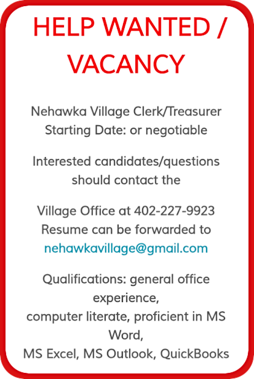 2026 06 17 NEH Town Clerk job 1