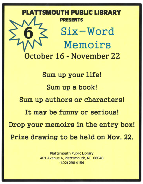 2017 11 08 PLT Lib 6word memoir